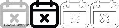 Four different calendar icons with X marked on transparent background