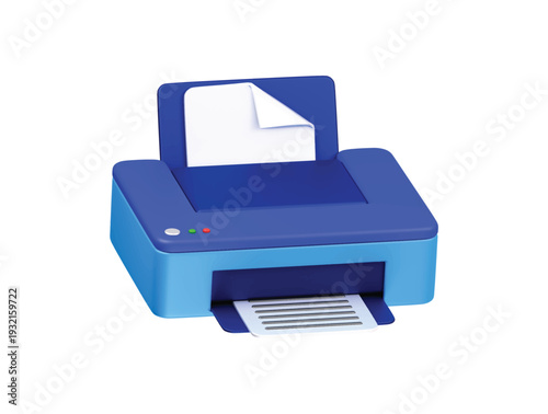 Blue Printer icon 3d render illustration