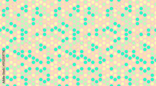 Abstract pastel pattern of overlapping circles in soft teal, yellow, and peach.  Ideal for backgrounds, website design, or textile prints.  Evokes feelings of springtime,  optimism, and gentle energy.