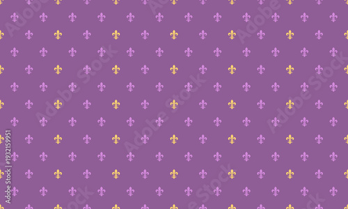 Elegant purple and gold fleurdelis pattern.  Perfect for backgrounds, textiles, or website design.  Subtle yet sophisticated, this repeating motif evokes royalty and tradition.