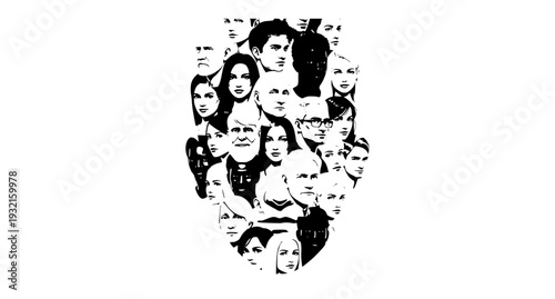 Diverse human face collage vector illustration representing social equality and human rights