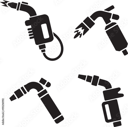 Industrial Welding Torch and Gas Welder Equipment Silhouette Icons