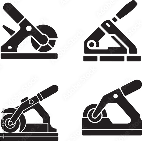 Manual Tile Cutter and Masonry Tool Silhouette Icons for Flooring and Renovation
