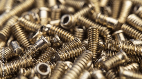 Closeup of a box of brass screws, clean composition ample negative space