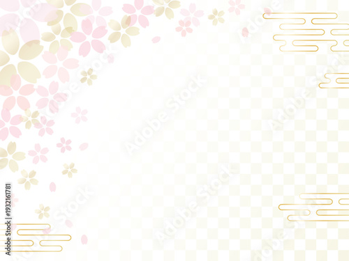 桜の和風のピンクと金色の背景、かわいい花が舞う