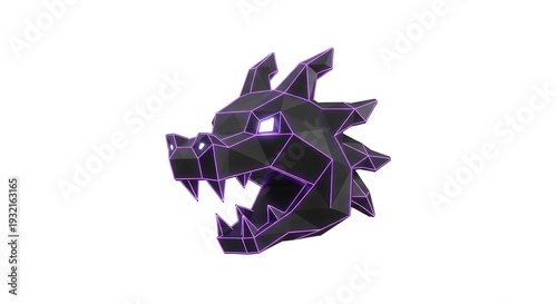 Low Poly Dragon Head with Neon Purple Outlines