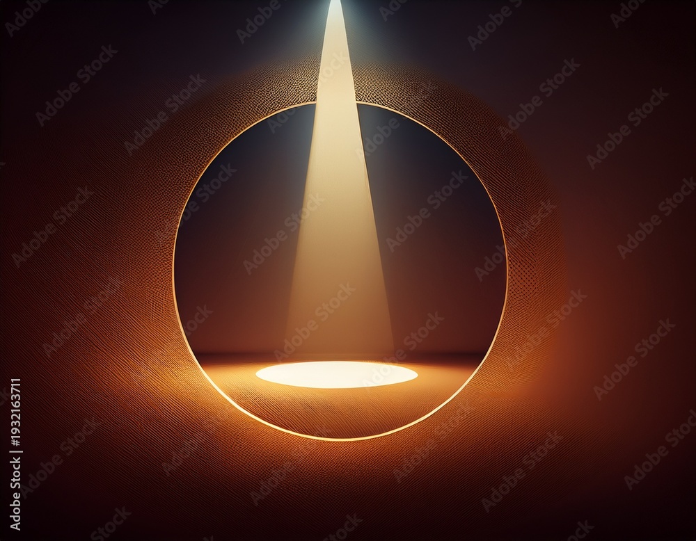 Fototapeta premium a single spotlight shines down illuminating a circle on a dark background