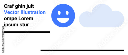 Digital communication, positivity, minimalism, design concept, social media, messaging apps. Smiling face emotion next to a cloud. Digital communication and positivity concept