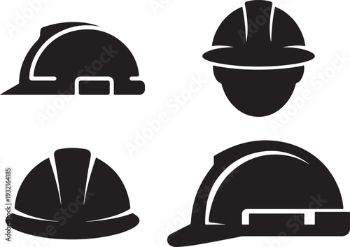 Safety hard hat helmet icons for construction and industrial engineering