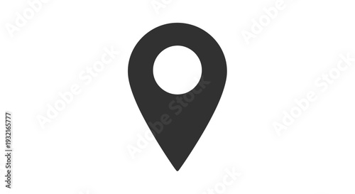 Simple dark gray location pin icon indicating a precise geographic spot on a plain white background for mapping applications.