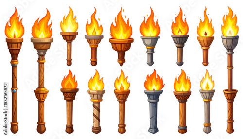 Colorful assortment of decorative candle holders with lit wicks in various shapes and sizes isolated on transparent background