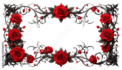 Elegant red floral border design with intricate patterns and decorative elements isolated on transparent background