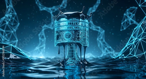 Futuristic Engine Piston in Digital Network Environment.