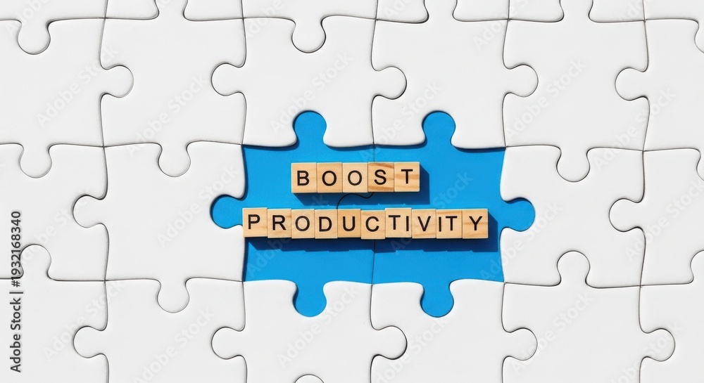 Fototapeta premium Puzzle Pieces Boosting Productivity in a Creative Blue Setting