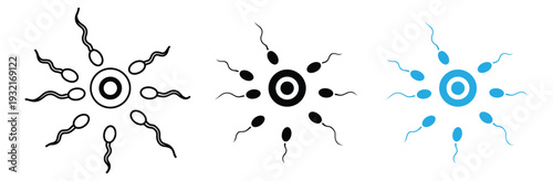 Human Fertilization Icon Set with Sperm Cells Swimming Toward Egg Cell Vector Illustration for Medical and Science Education Isolated on White
