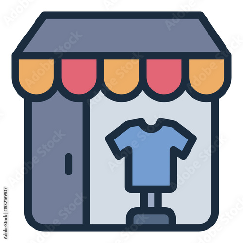 thrift shop filled line icon. secondhand store. youth fashion. vintage trend