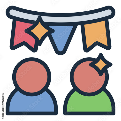 party filled line icon. celebration banner decor. youth event. social gathering