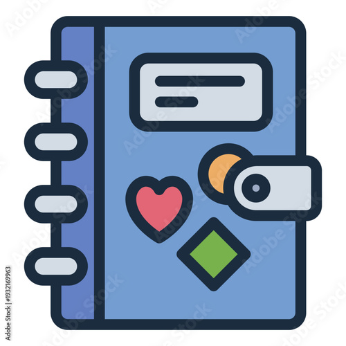 diary filled line icon. personal journal book. youth writing. memory record