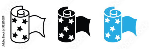 Star Pattern Fabric Roll Icon Set with Textile Bolt and Decorative Wrapping Paper Vector Illustration Isolated on White Background