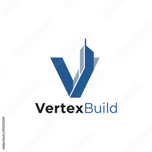 Letter V skyscraper building icon for construction and real estate logo Vertex Build