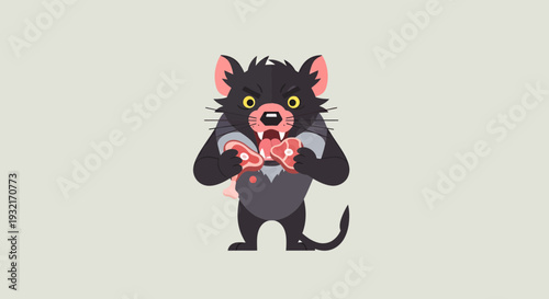 Cartoon Tasmanian devil character holding meat with angry expression vector illustration in flat design for animation and children books