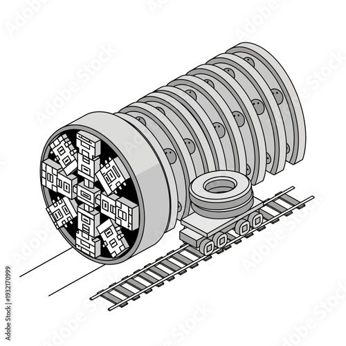 Detailed technical drawing of a cylindrical mechanical component with internal gears and tracks.