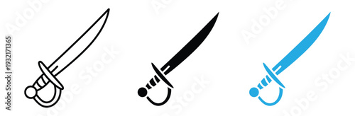 Saber Sword Icon Set with Cutlass and Scimitar Vector Illustration for Pirate, Navy, and Fantasy Game Design Isolated on White