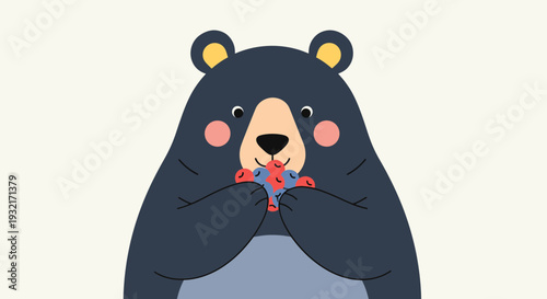 Cute bear eating fresh blueberries illustration in cartoon style against white background for kids books and product design