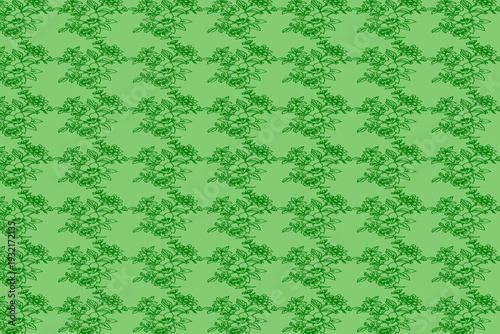 Tropical and floral pattern with green background for textile designs.