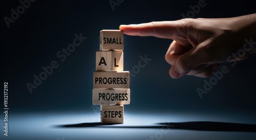 Hand Balancing Small Blocks Signifying AI Progress Steps