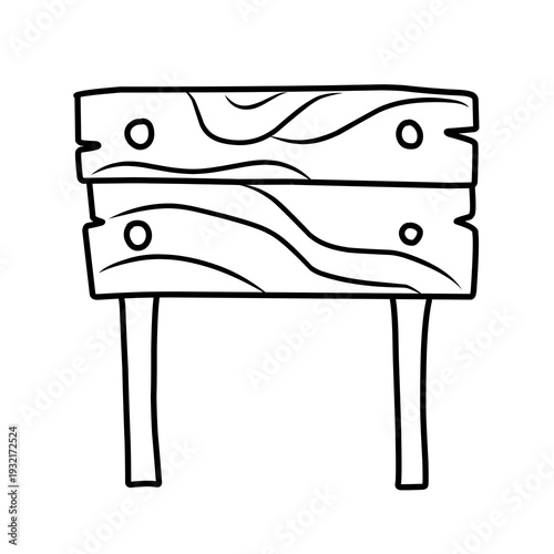 line illustration of wooden board sign on white background