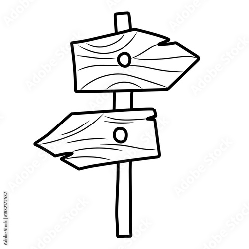 line illustration of wooden board sign on white background