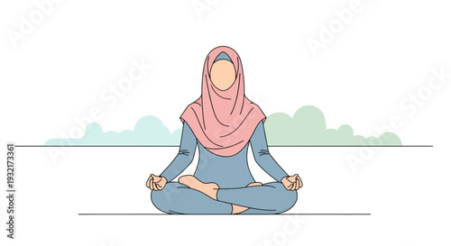 Muslim woman in hijab practicing meditation in lotus position fostering mindfulness and inner peace through yoga practice wellness concept