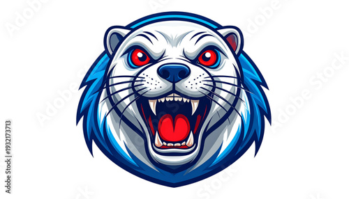 Fierce mascot logo with a stylized wolf or dog head and bold colors isolated on transparent background