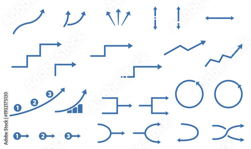 青単色 細線ビジネス図解矢印セット