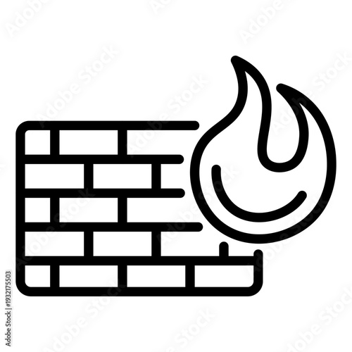 Line icon featuring a brick wall with fire representing a network firewall security system