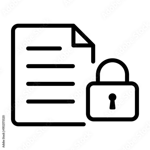 Line icon showing a document with a padlock representing data encryption and file protection