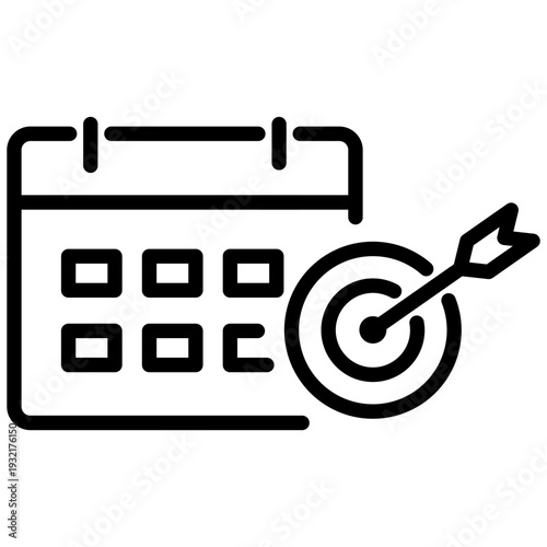 Conceptual line icon showing a calendar page with a target and arrow representing a strict deadline or goal