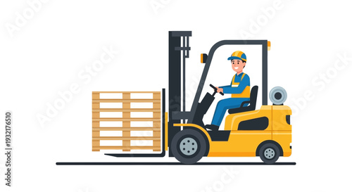 A forklift operator with a load of wooden pallets in a warehouse setting, symbolizing efficient logistics and material handling.