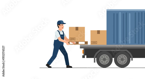 Delivery Worker Loading Boxes Onto A Truck