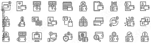 Wallet icons collection. Vector illustration. Mobile Wallet, Digital Payment, Income, Cash, Money, Coin. Pro Vector