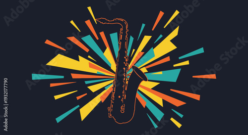 Jazz Appreciation Month Saxophone Burst Flat Vector Poster