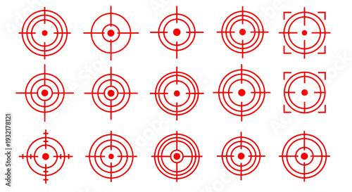Series of red bullseye targets arranged in a precise grid pattern for graphic design elements.
