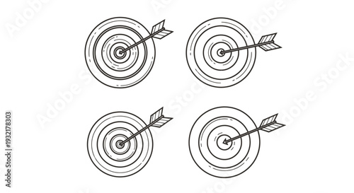 Four Target Bullseye Icons with Arrows in a 2x2 Grid for Graphic Design.