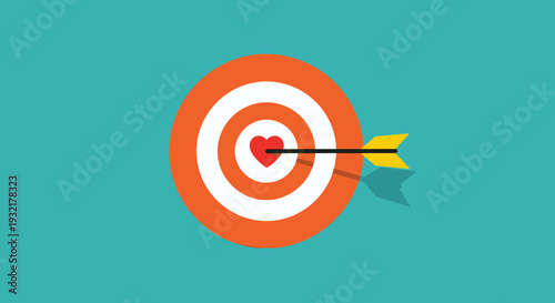 Bright Target with Heart Center and Arrow in a Minimal Graphic Illustration.