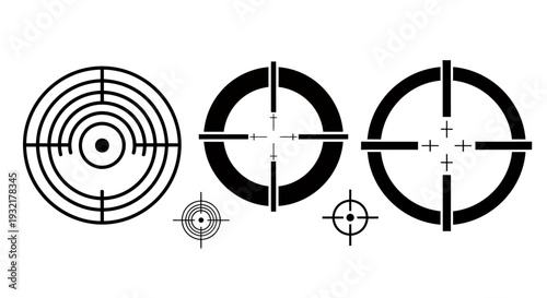 Series of precision target reticles and sight crosshairs illustration.