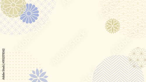 ベージュ背景にブルーと金の配色のシンプルな和モダン16:9背景素材