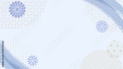 ブルーの背景にブルーと金の配色のシンプルな和モダン16:9背景素材