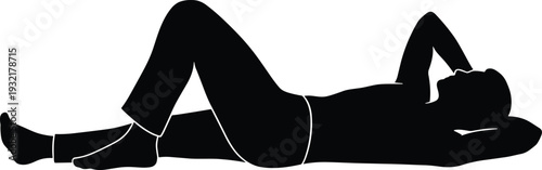 Man lying silhouette relaxing pose, male person resting on floor casual posture, human body relaxation vector illustration isolated