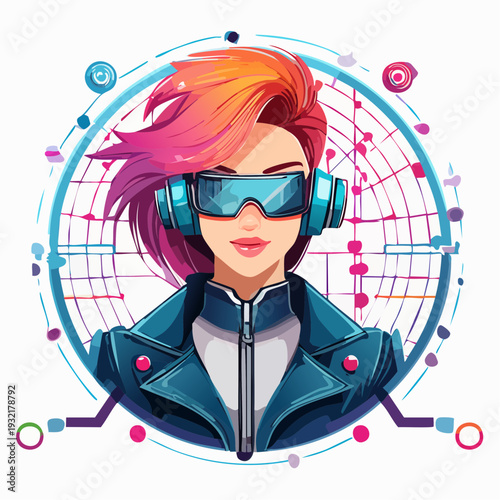 Vibrant Woman Engaging with Future Technology in Immersive Virtual Reality